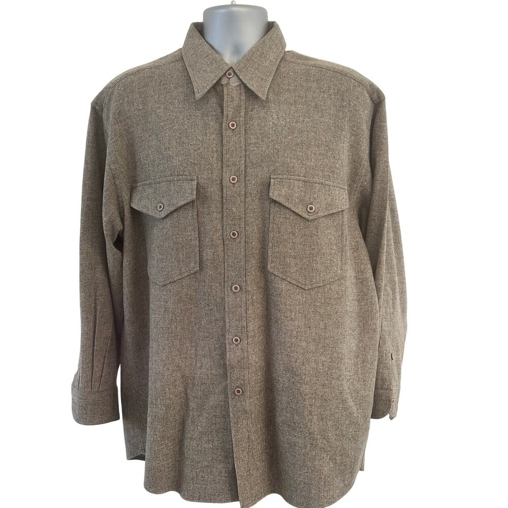 PENDLETON 'Outdoorsman' 100% Wool Long Sleeve Shirt Flap Pockets-Men's Size L